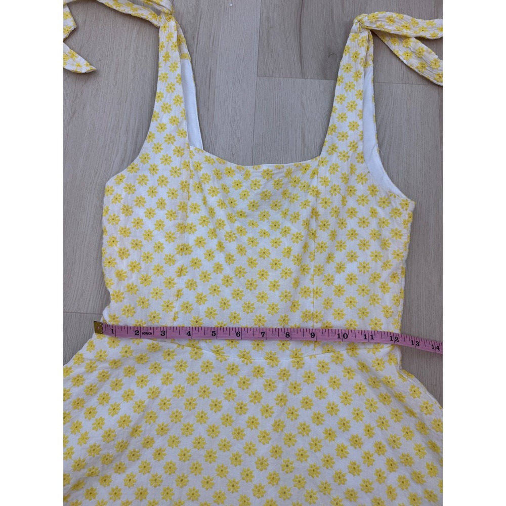 Mi Ami Mini Dress Womens Small Yellow Floral Tie Shoulder Embroidered Sundress - Picture 8 of 8